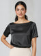 Black Short Sleeve Satin Formal Top