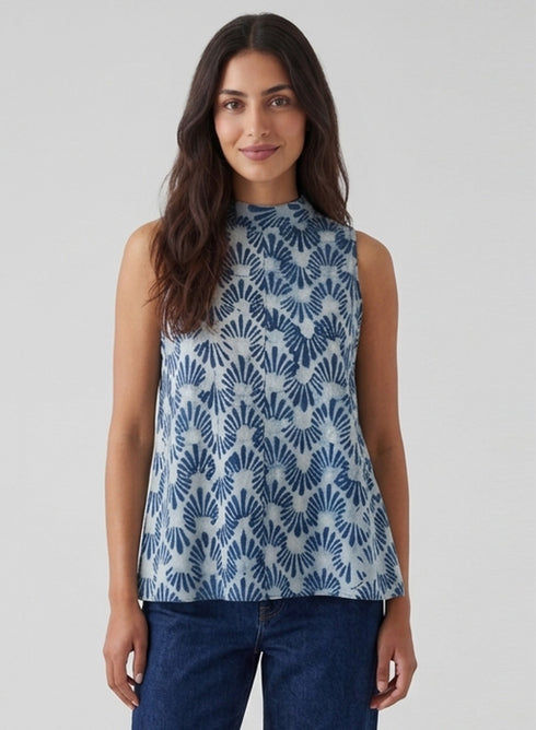 Sleeveless Collared Block Printed Top