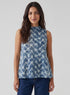Sleeveless Collared Block Printed Top