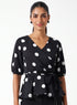 Black Polka Dot Peplum Waist Tie Top