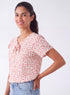 Short Sleeve Front Detailed Floral Printed Top
