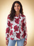 Red Floral Printed Chiffon Oversized Shirt