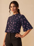 Blue Printed Sleeve Flared Top