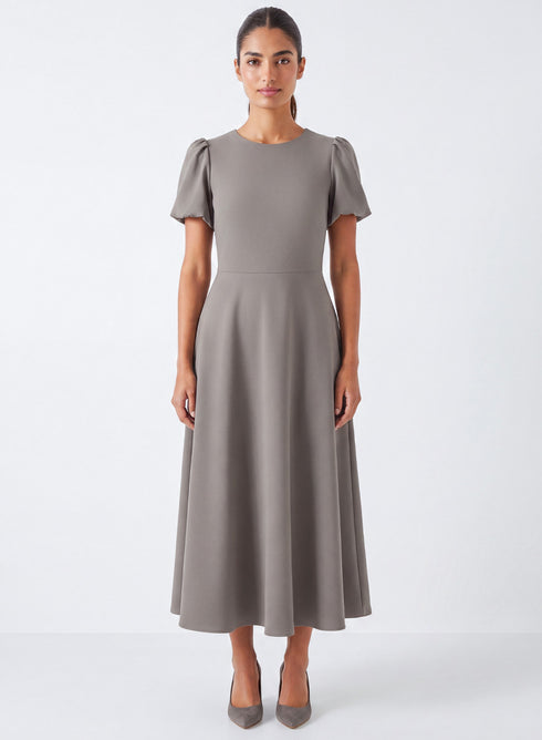 Khaki Green Round Neck Sleeve Dress