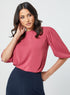 Round Neck Half Sleeve Pink Top
