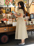 Khaki Green Waist Clinched Collared Dress