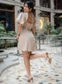 Balloon Sleeve Cotton Beige Dress