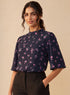 Blue Printed Sleeve Flared Top