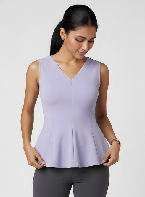 Lavender High V Neck Sleeveless Top