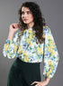 Yellow Floral Elastic Sleeve Top