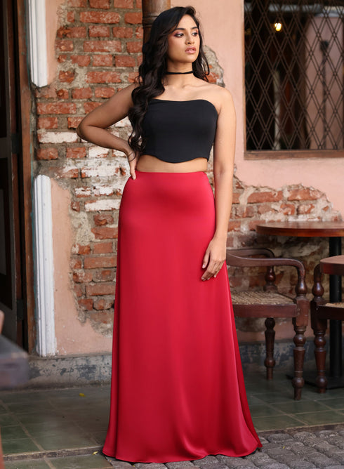 Satin Maxi Skirt - Maroon