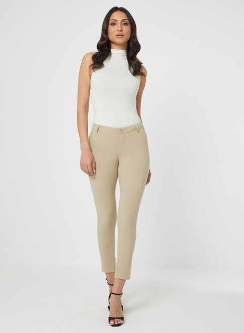 Beige Skinny Low Waist Pant