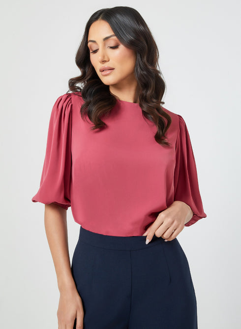 Round Neck Half Sleeve Pink Top