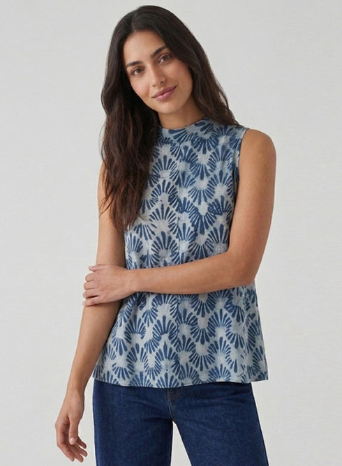 Sleeveless Collared Block Printed Top