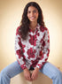 Red Floral Printed Chiffon Oversized Shirt