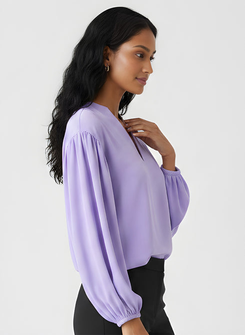 Long Sleeve VNeck Lavender Top