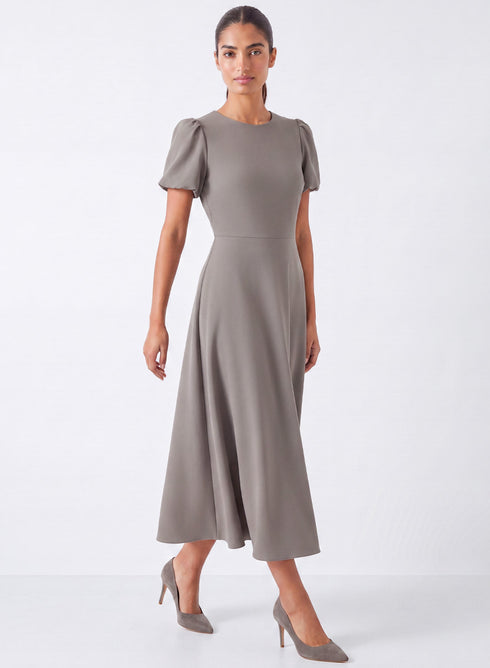 Khaki Green Round Neck Sleeve Dress