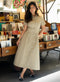 Khaki Green Waist Clinched Collared Dress