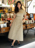 Khaki Green Waist Clinched Collared Dress