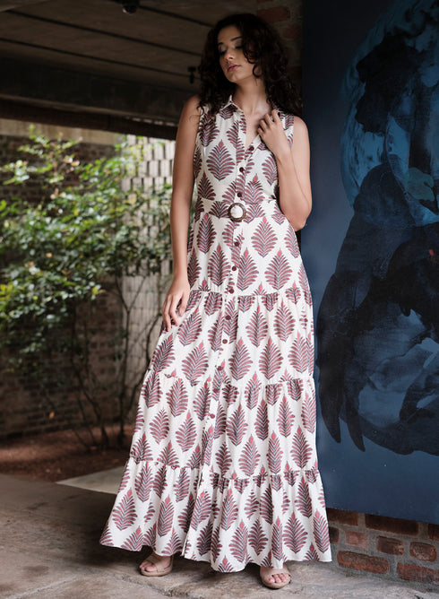 Sleeveless Collared Belted Maxi Dress