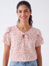 Short Sleeve Front Detailed Floral Printed Top