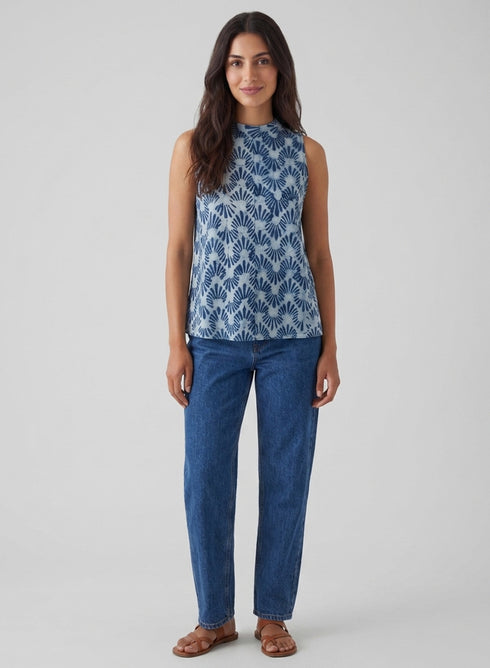 Sleeveless Collared Block Printed Top