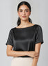 Black Short Sleeve Satin Formal Top