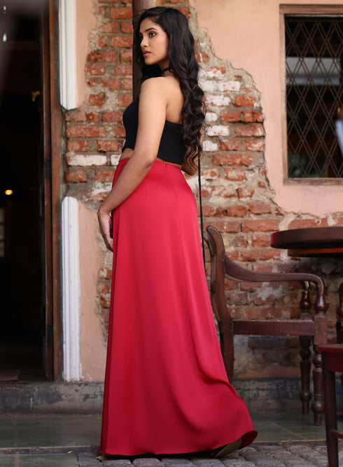 Satin Maxi Skirt - Maroon