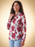 Red Floral Printed Chiffon Oversized Shirt