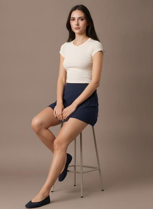 Navy Blue Cotton Mini Skirt