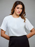 Pleated Neck Chiffon White Top