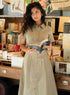 Khaki Green Waist Clinched Collared Dress