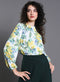 Yellow Floral Elastic Sleeve Top