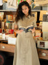 Khaki Green Waist Clinched Collared Dress