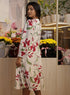 Printed Neck Gathered Long Sleeve Dress