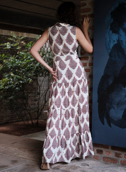 Sleeveless Collared Belted Maxi Dress