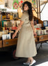Khaki Green Waist Clinched Collared Dress