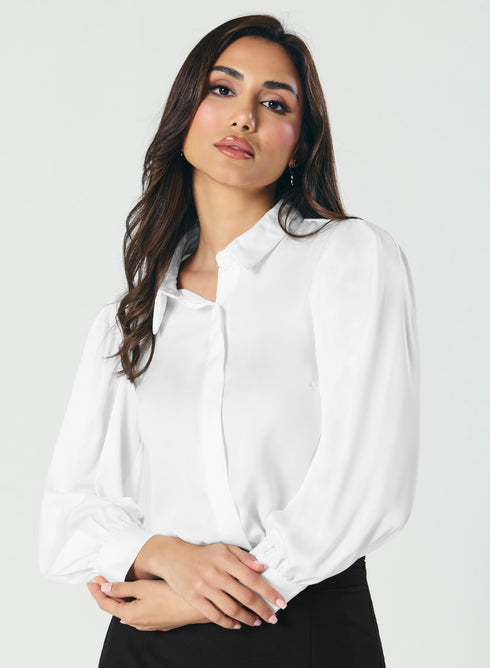 Long Sleeve Satin White Shirt