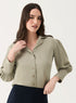 Lapel Collared Sation Shirt Top- Light Brown