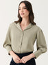 Lapel Collared Sation Shirt Top- Light Brown