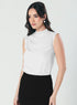 Pleated Cowl Satin Sleeveless White Top