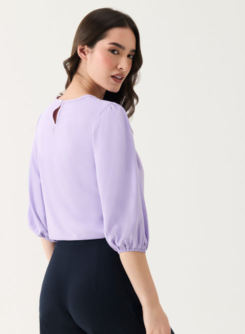Front Pin-Tuck Neck Detailed Long-Sleeve Top