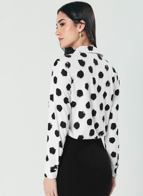 Deep V Neck Printed Chiffon Top