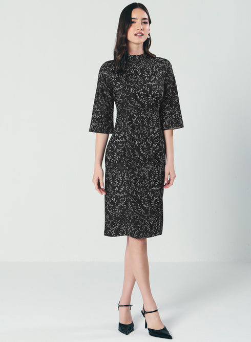 Half Flared Sleeve Printed Midi Dress