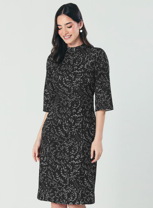 Half Flared Sleeve Printed Midi Dress