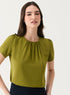 Olive Short Sleeve Chiffon Neck Top