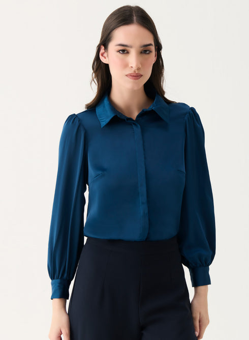 Long Sleeve Collared Teal-Blue Shirt