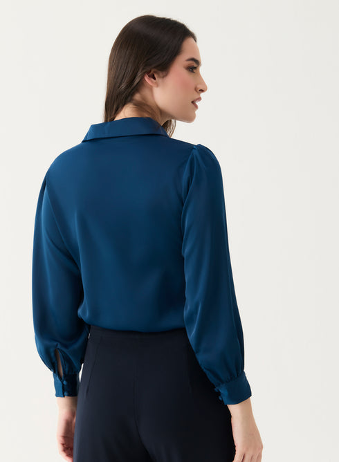 Long Sleeve Collared Teal-Blue Shirt