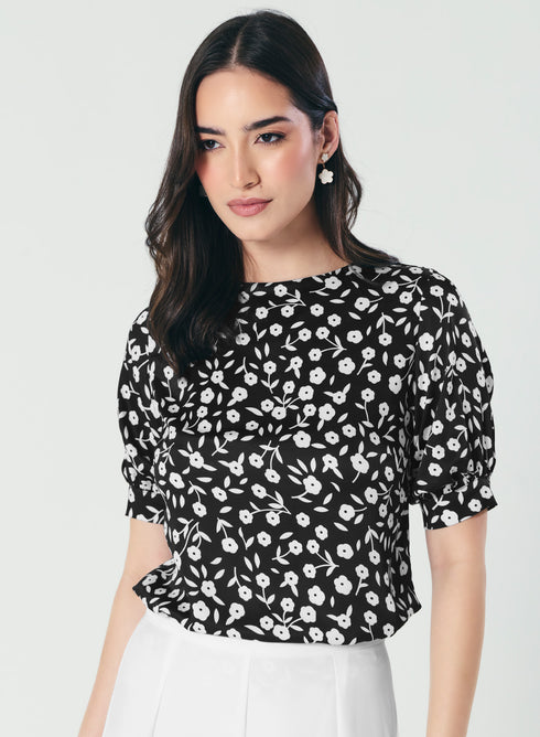 Short Sleeve Black White Printed Top