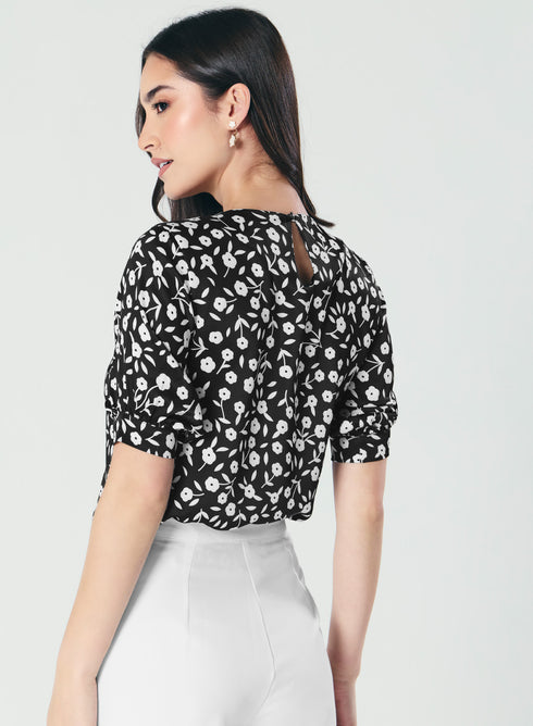 Short Sleeve Black White Printed Top